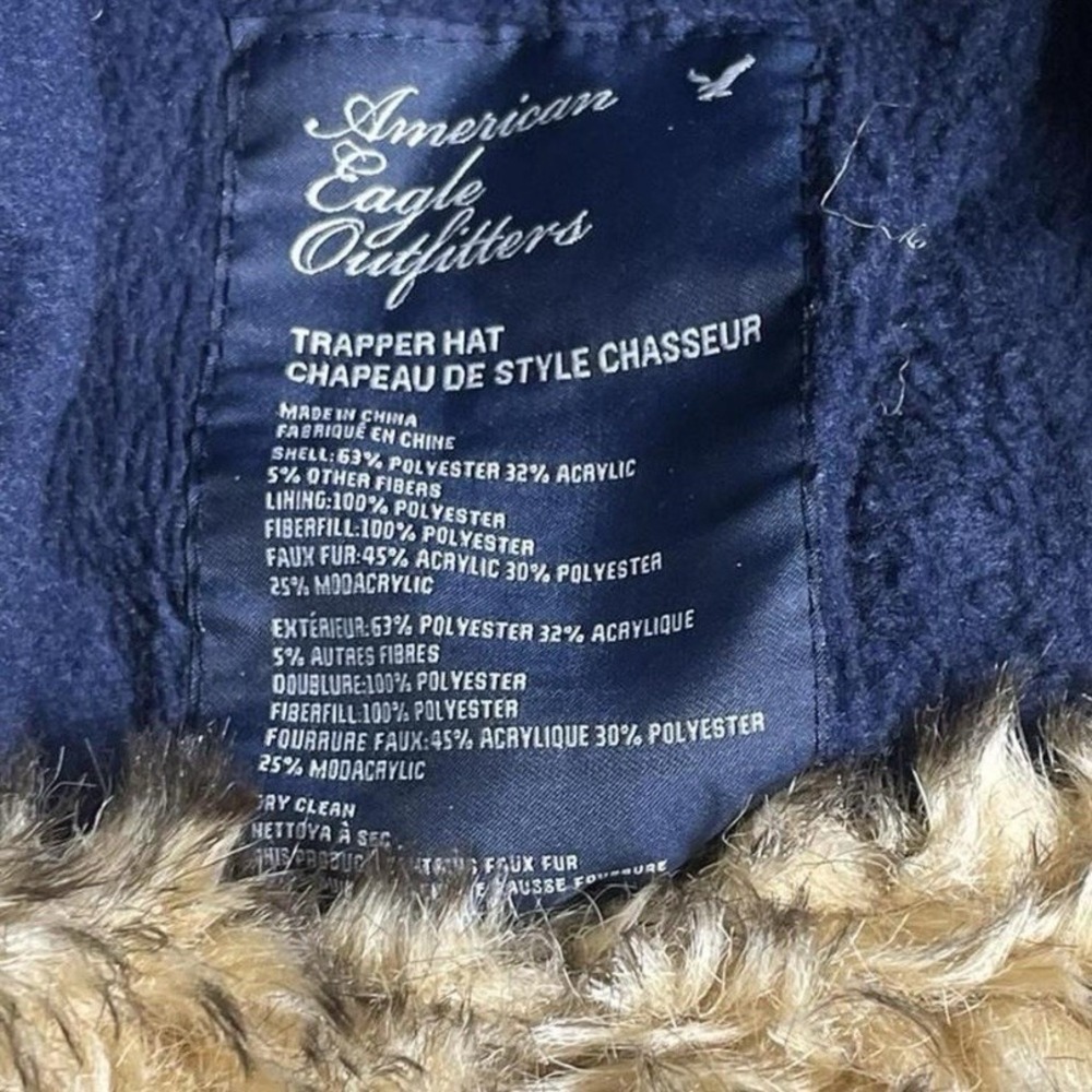 American Eagle Trapper Hat Winter Warm Ear Faux Fur Lined Purple Plaid Y2k - Picture 6 of 6